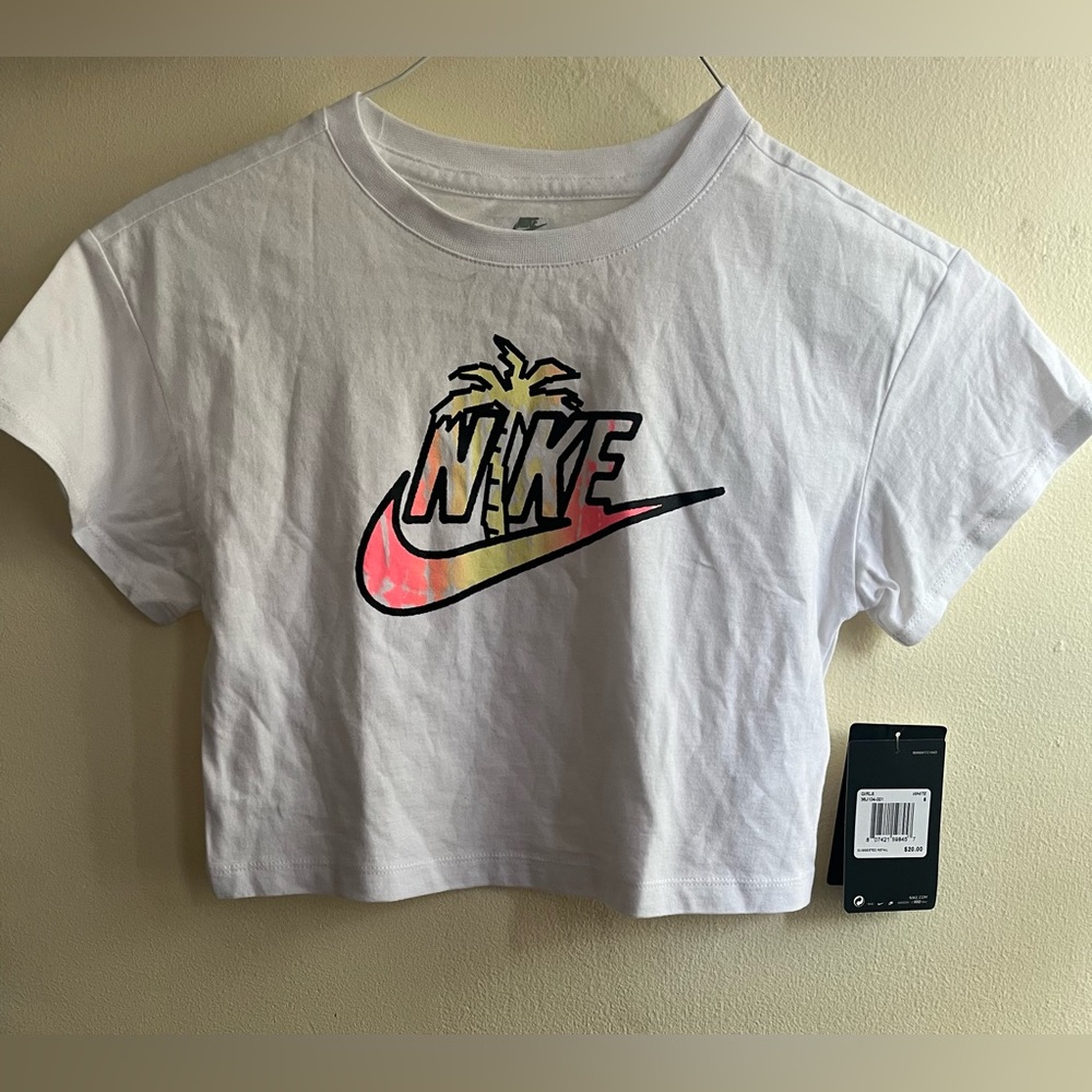 Nike White Crop Top with Multicolor Logo Girl 4/5